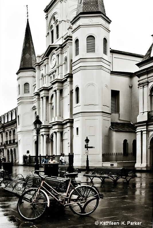 Bike in Rainy Jackson Square, New Orleans