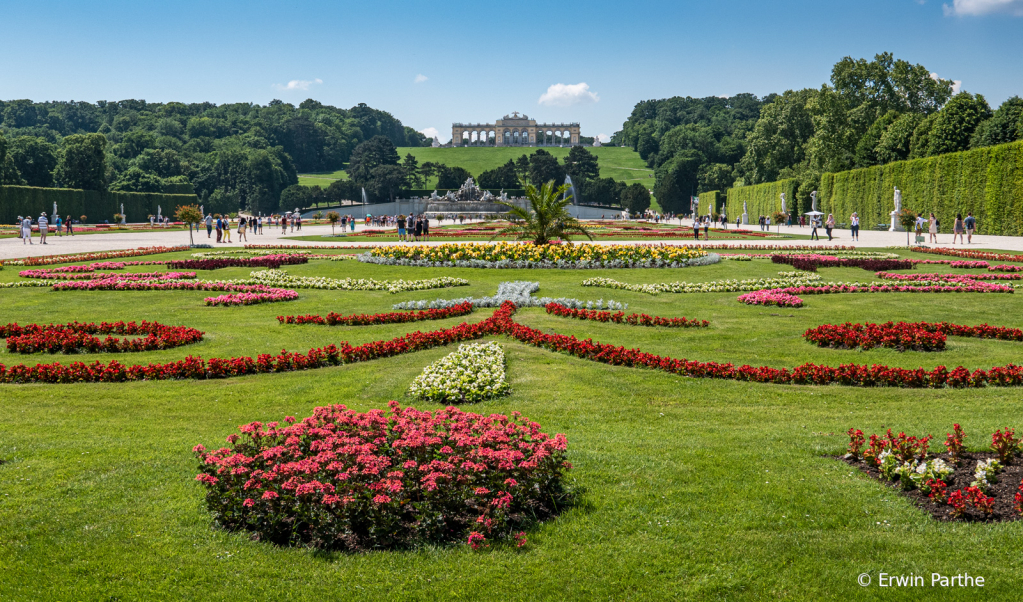 view of the garden from the Schoenbrunn Palace