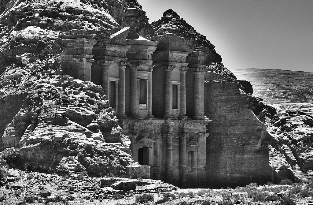 The Monastery at Petra Monochrome