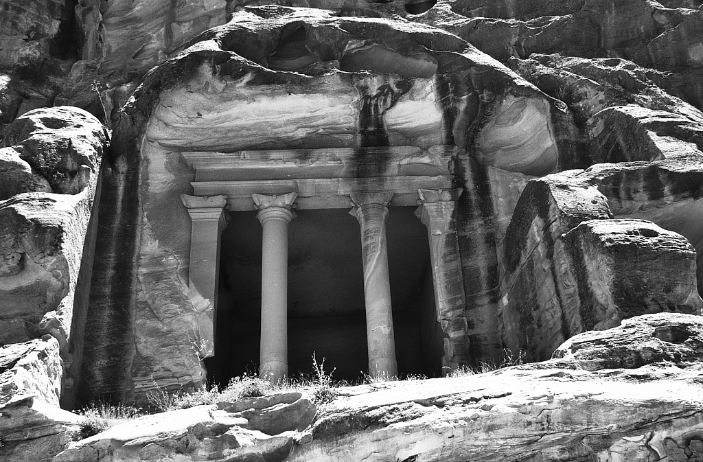 Carved Columns at Petra in BW