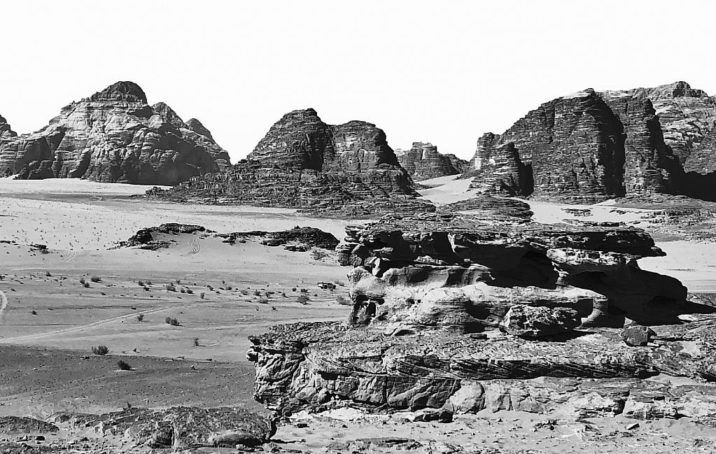 Desert Formations at Wadi Rum in BW
