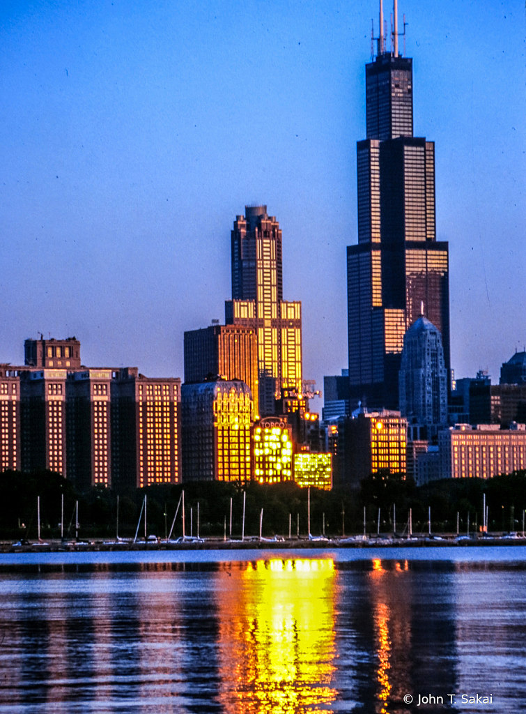 Chicago Skyline and Willis Tower at Dusk