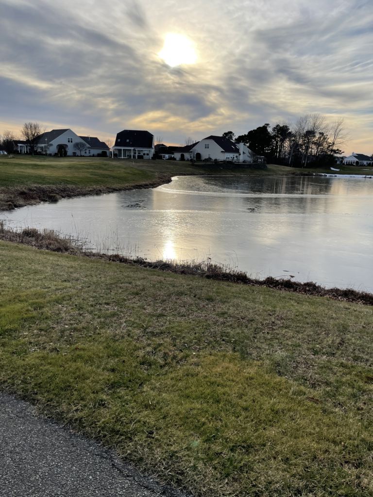 sun going down on an icy day