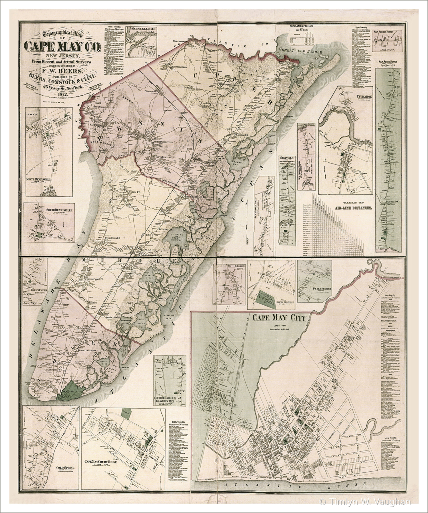 Cape May 1872 Antique Map, 23 x 27 inches