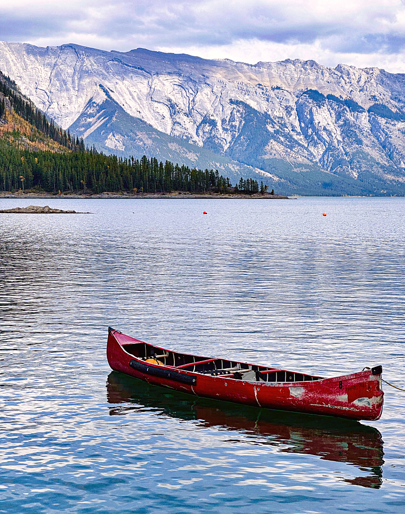Tranquil Lake Minnewanka near Banff, Canada