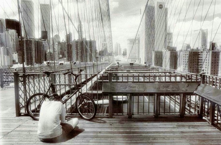 Biker on Brooklyn Bridge