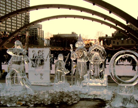 Ice Sculptures in Their Setting in the Square