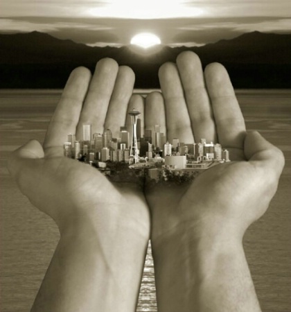 July 2002 Photo Contest Second Place Winner - Seattle in Open Hands