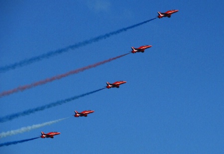 Red Arrows climbing in formation