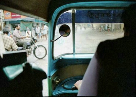 View from the back of an auto-rickshaw(India)