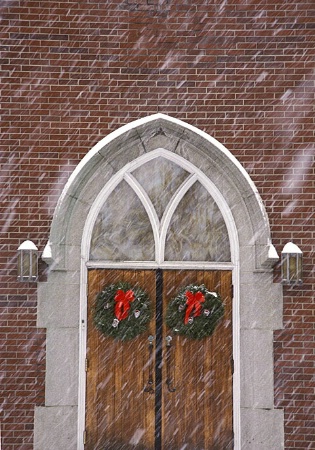 Church door in snow
