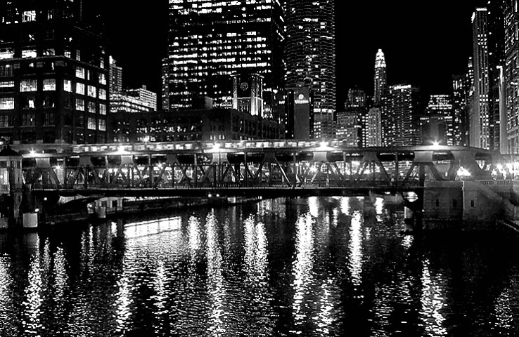 Chicago River View At Night