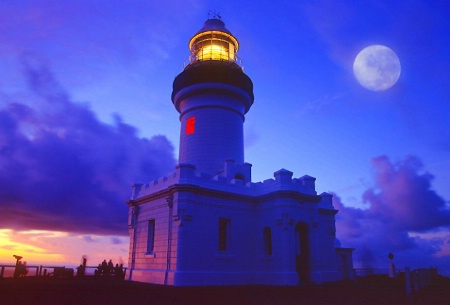 Byron Light House with Full Moon