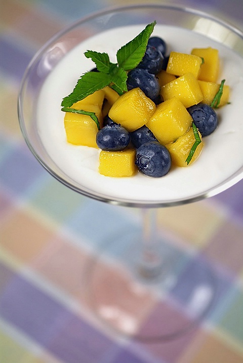 Coconut Mousse with Mango and Blueberries