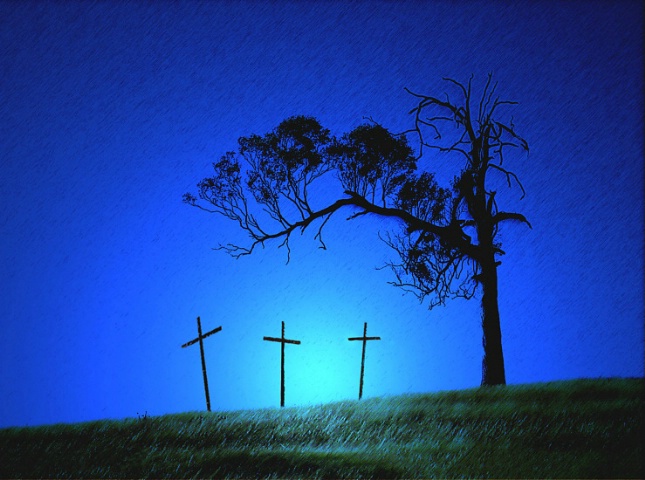 Three Crosses at Twilight