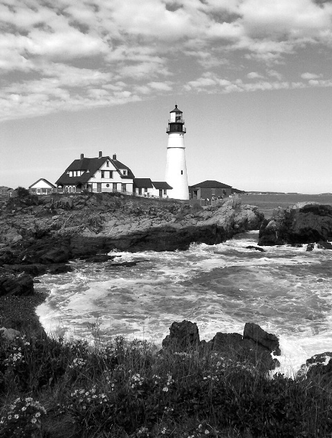 Portland Head Light with flowers