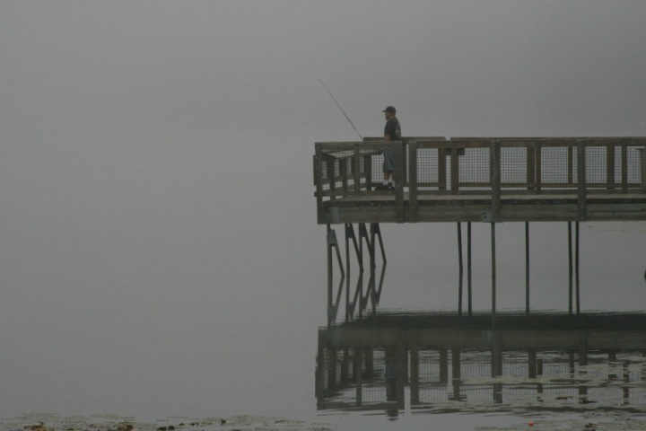 Fishing in the fog.