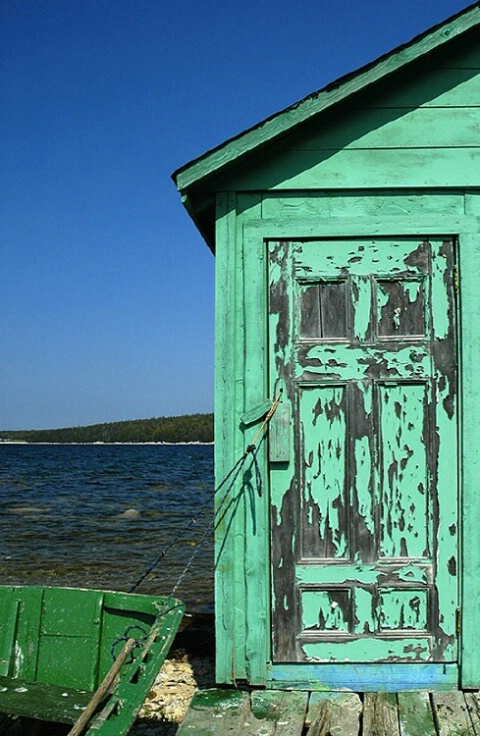 Green Boat Shed and Dory
