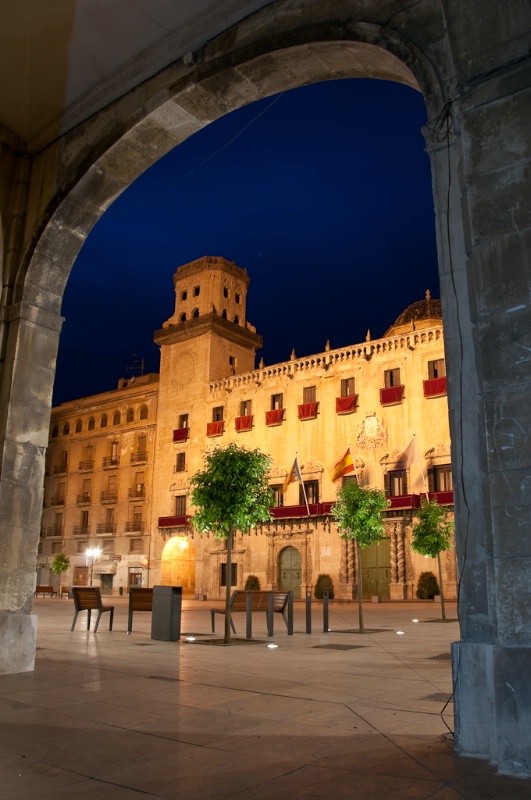 Town hall across plaza