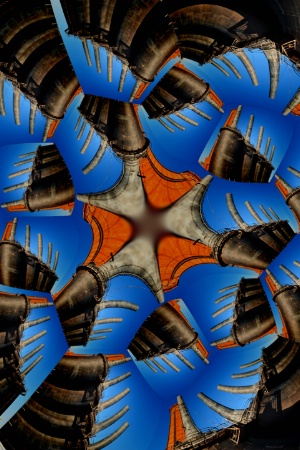 ABSTRACT IN BLUE, ORANGE AND BROWN