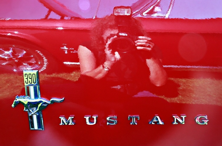 Lady in Red in Her Mustang
