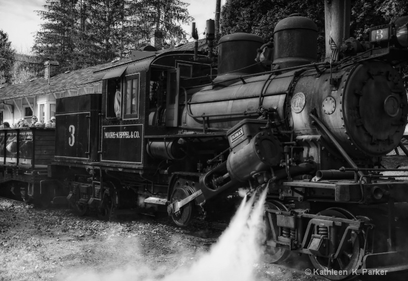 Old Number 3, Climax Locomotive, black and white