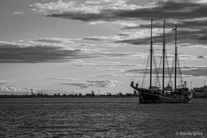 Tall Ship and Dark Clouds