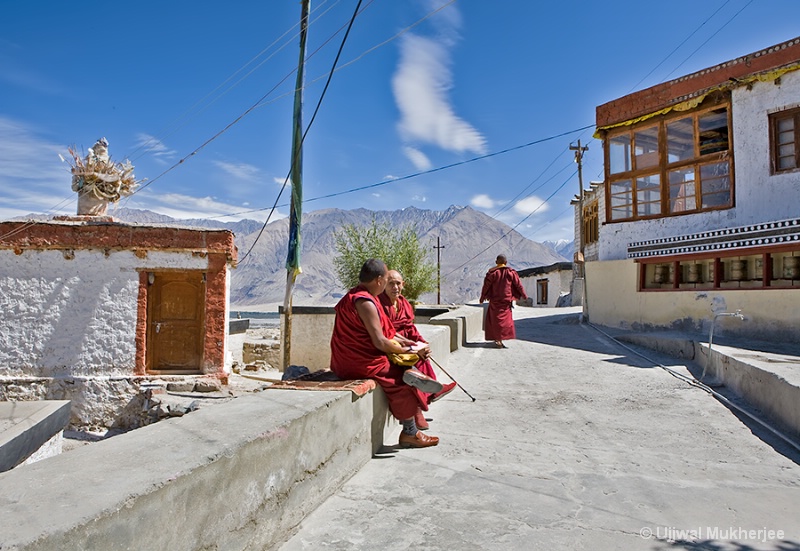 Monks At Diskit Monastery 