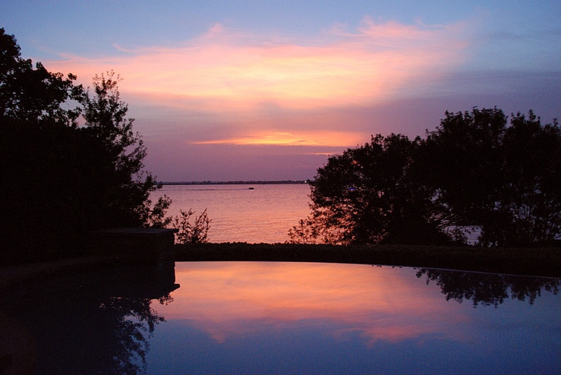 Pool and Lake at Sunset