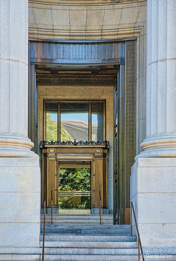 Reflections on a Door in Old Montreal