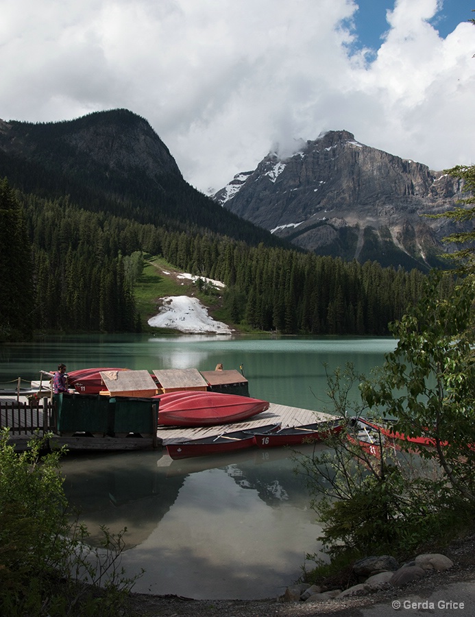 Boats and Reflections in Emerald Lake, AB