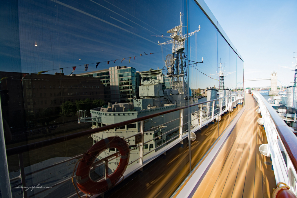 The HMS Belfast along side.