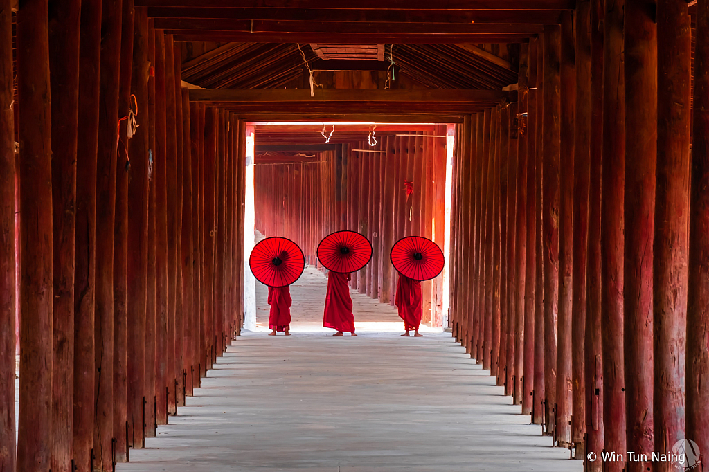 Novices monk walking in old Temple