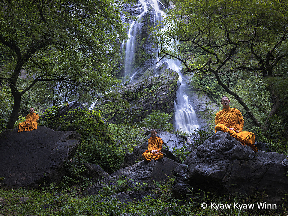The Monks and Waterfall - ID: 15775861 © Kyaw Kyaw Winn