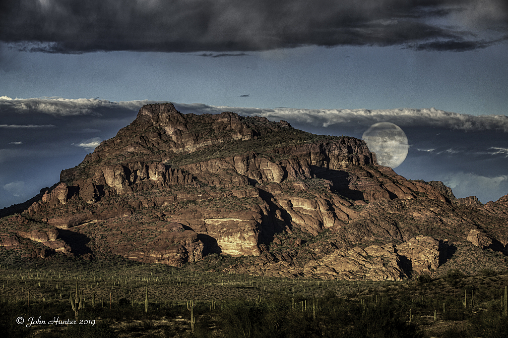 Moon Cresting Red Mountain