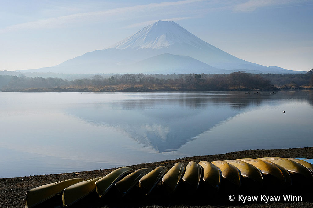 Mt. Fuji and Yellow Boats
