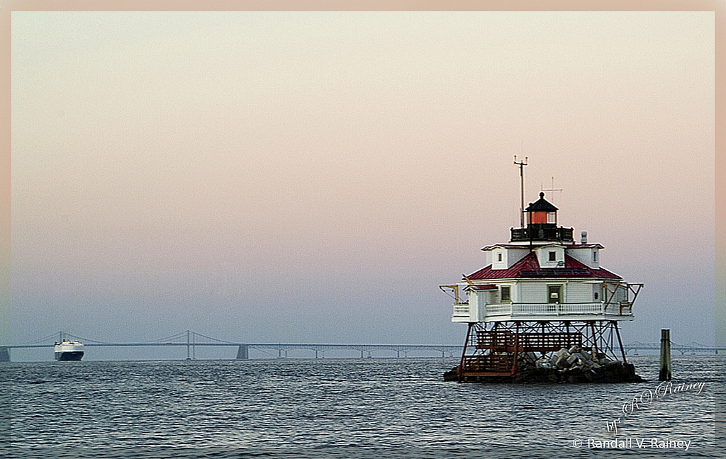 Thomas Pt Lighthouse w/Bay Bridge and ship...