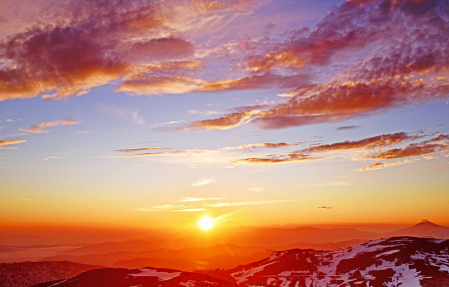 Bloody sunset over the peaks.