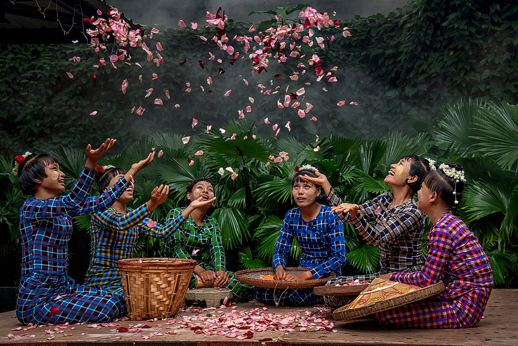 playing with rose petals