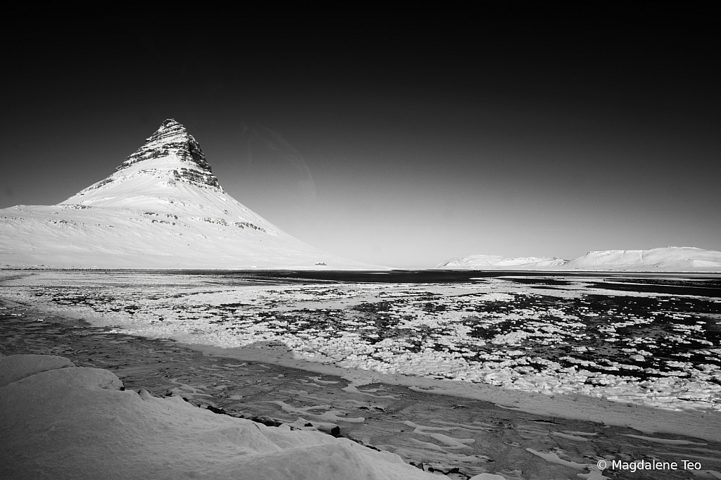 Kirkjufell mountain in Iceland BnW version 