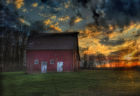 Red Barn at Sunset