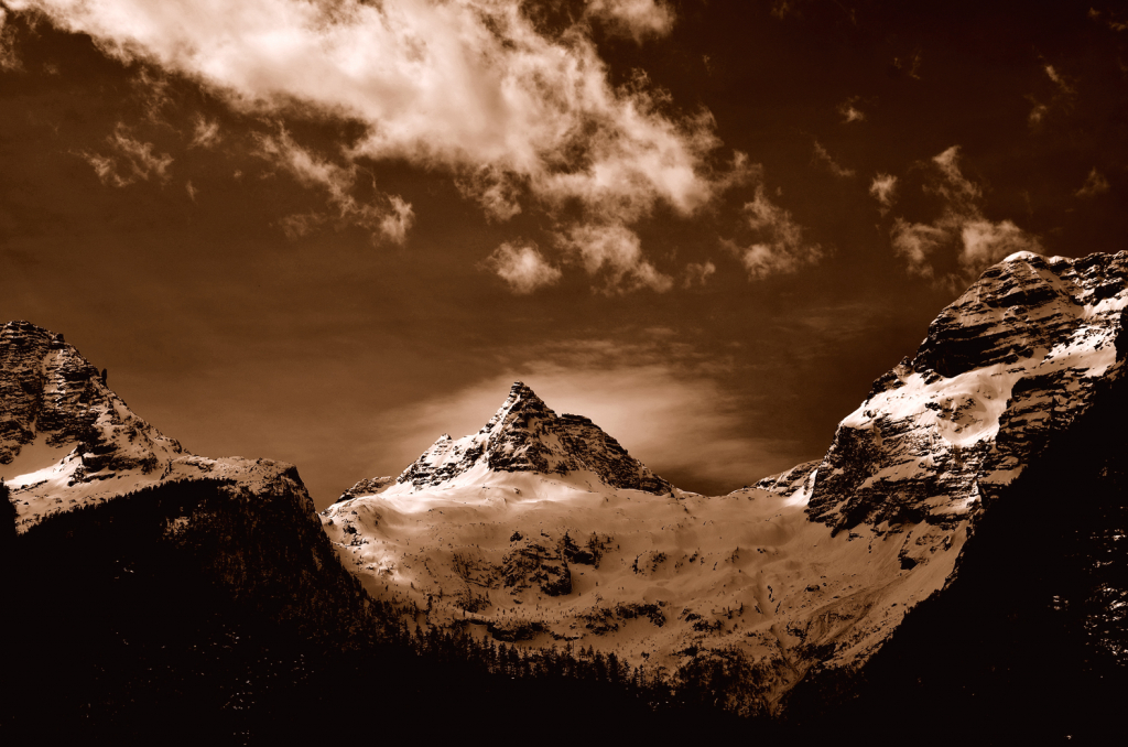 Mountain view in sepia color