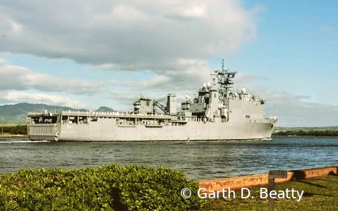 Navy Ship heading into Pearl Harbor 