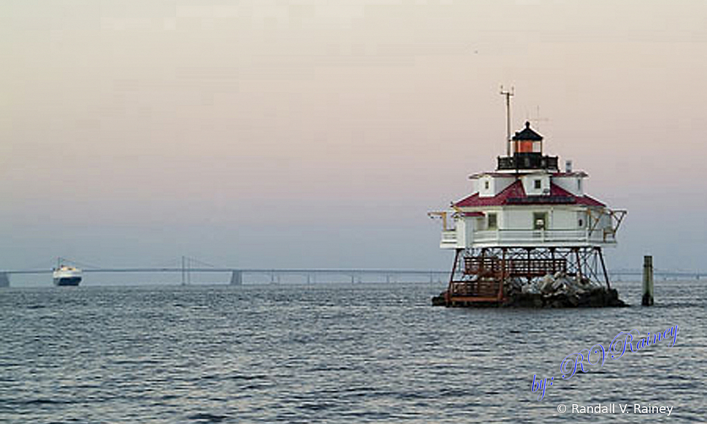 Thomas Pt Light House w/ Bay Bridge & Ship