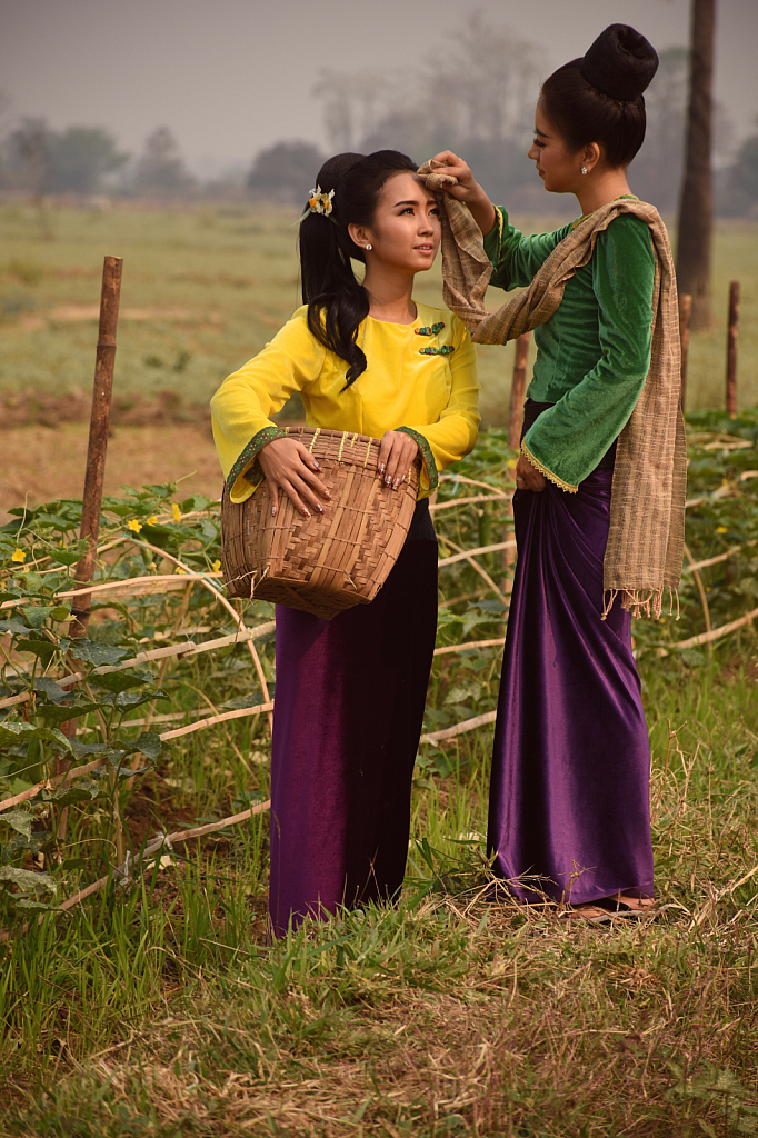 myanmar nature village mother and daughter