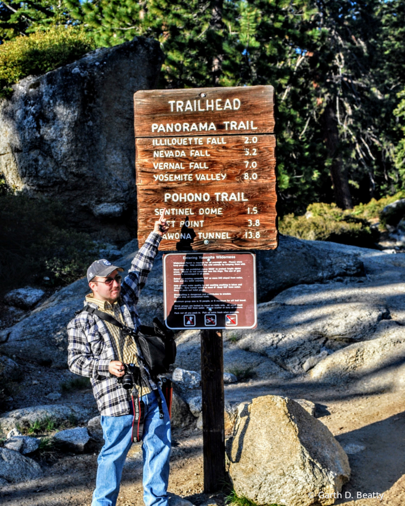 Tyler pointing to his next Yosemite Trail