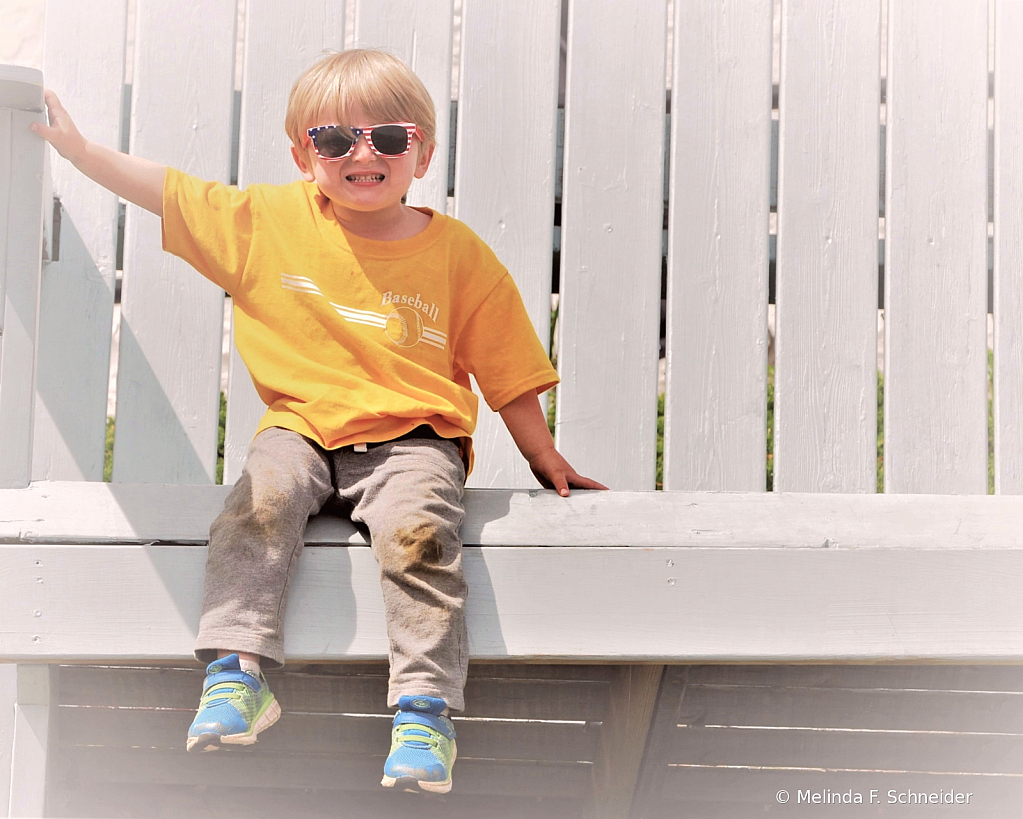 Itty Bitty Boy on a Big Big Bench