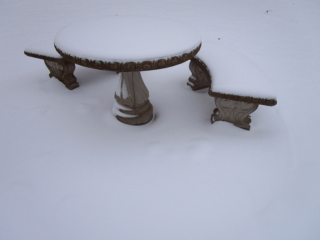 Cement bench - snow
