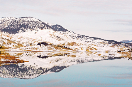 Snowy Hills and Reflection.