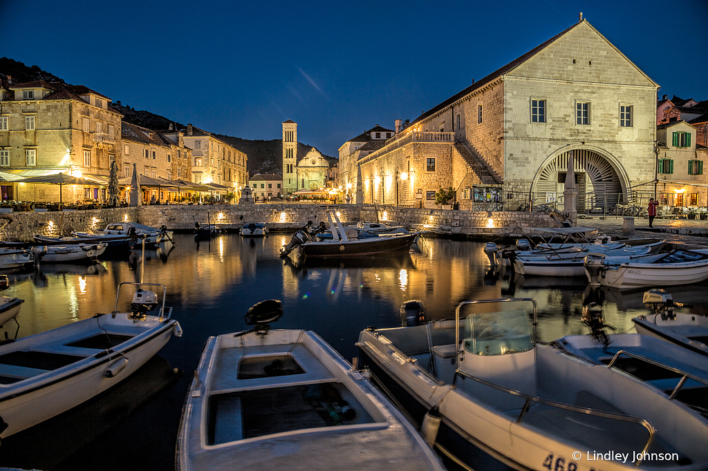 The Harbor in Hvar, Croatia at Twilight